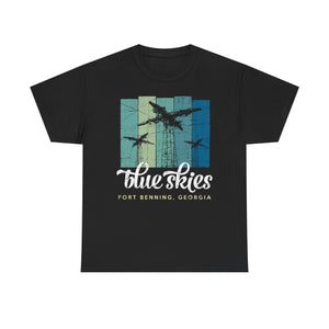 Blue Skies Jump Towers - Fort Benning- Unisex Heavy Cotton Tee T-Shirt Printify Black S 