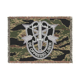 Special Forces De Oppresso Liber Insignia Tiger Stripe Camo Woven Blanket Home Decor Printify Artwork 52'' × 37'' 