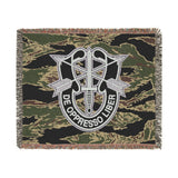 Special Forces De Oppresso Liber Insignia Tiger Stripe Camo Woven Blanket Home Decor Printify Artwork 60" × 50" 