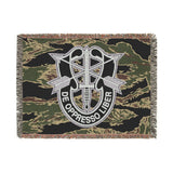 Special Forces De Oppresso Liber Insignia Tiger Stripe Camo Woven Blanket Home Decor Printify Artwork 80" × 60" 