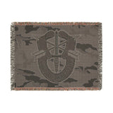 Special Forces De Oppresso Liber Insignia Woodland Camo Woven Blanket Home Decor Printify 