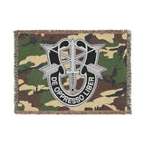 Special Forces De Oppresso Liber Insignia Woodland Camo Woven Blanket Home Decor Printify Artwork 52'' × 37'' 