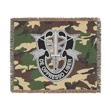 Special Forces De Oppresso Liber Insignia Woodland Camo Woven Blanket Home Decor Printify Artwork 60" × 50" 