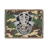 Special Forces De Oppresso Liber Insignia Woodland Camo Woven Blanket Home Decor Printify Artwork 80" × 60" 