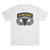 Airborne Tab and Jump Wings Black Gold Triblend Athletic Shirt T-Shirt Printify Tri-Blend Heather White S 