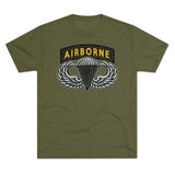 Airborne Tab and Jump Wings Black Gold Triblend Athletic Shirt T-Shirt Printify Tri-Blend Military Green S 