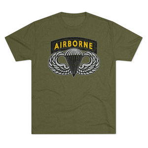 Airborne Tab and Jump Wings Black Gold Triblend Athletic Shirt T-Shirt Printify Tri-Blend Military Green S 