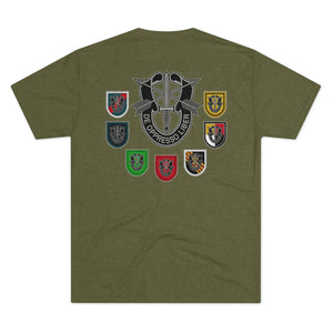 Green Beret Gang Front and Back Print Triblend Athletic Shirt T-Shirt Printify Tri-Blend Military Green S 