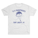 Retro US Paratroops Fort Liberty Triblend Athletic Shirt T-Shirt Printify Tri-Blend Heather White S 