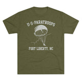 Retro US Paratroops Fort Liberty Triblend Athletic Shirt T-Shirt Printify Tri-Blend Military Green M 