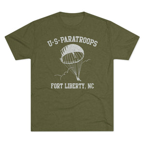 Retro US Paratroops Fort Liberty Triblend Athletic Shirt T-Shirt Printify Tri-Blend Military Green M 