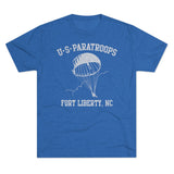 Retro US Paratroops Fort Liberty Triblend Athletic Shirt T-Shirt Printify Tri-Blend Vintage Royal M 