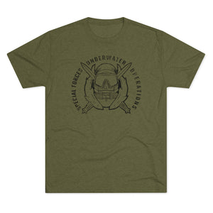 Special Forces Underwater Operations Combat Diver Distressed Insignia - Triblend Athletic Shirt T-Shirt Printify Tri-Blend Military Green S 